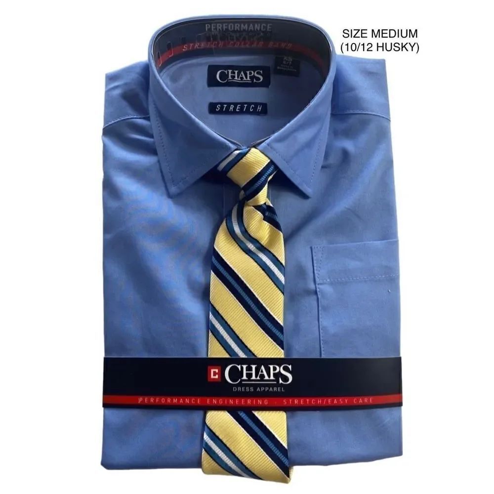 CHAPS BOYS MEDIUM (10/12) HUSKY BLUE SHIRT AND TIE SET